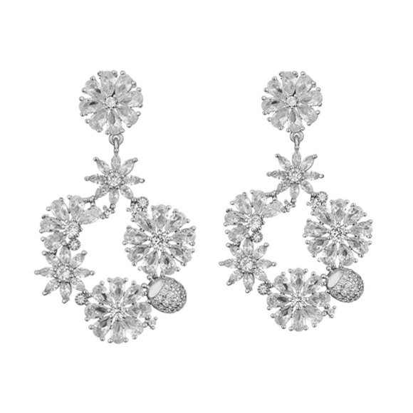 Anthro Festive Silver Snowflakes Floral Earrings Holiday Season - Picture 2 of 10